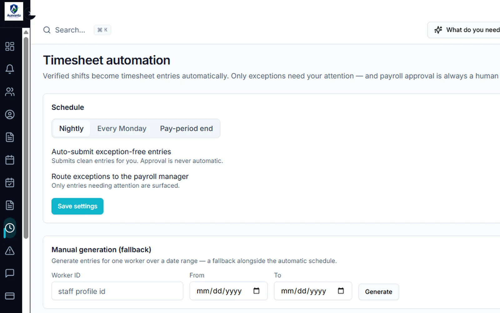 Timesheet automation — Ausvanta screenshot